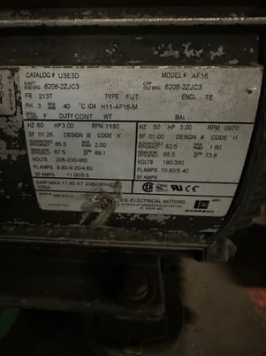 3 HP 970 RPM U.S. Motors, Frame 213T, 208-230/460 Volts, Squirrel Cage, electrically OK - Image 1