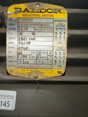 40 HP 17860 RPM Baldor, Frame 324T, 230/460 Volts, Squirrel Cage, electrically OK - Image 1