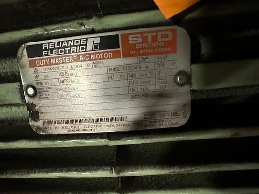 50 HP 875 RPM Reliance, Frame 404T, 460 Volts, Squirrel Cage, electrically OK - Image 1