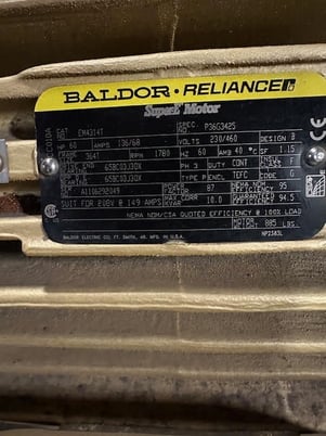 60 HP 1780 RPM Baldor, Frame 364T TE, 230/460 Volts, Squirrel Cage, Refurb - Image 1