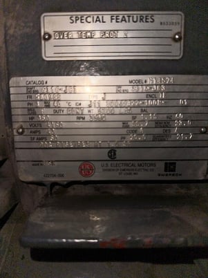 350 HP 3580 RPM US Electric, Fr. 5809SS, 4160 Volts, Squirrel Cage, EOK - Image 1