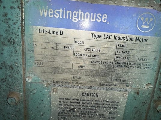 800 HP 1175 RPM Westinghouse, Fr. 6808-S, 4160 Volts, Squirrel Cage, Refurb - Image 1