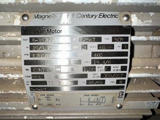 15/3.75 HP 1760/880 RPM Magnetek, Frame F256T, 460 Volts, Multi-Speed, electrically OK - Image 1