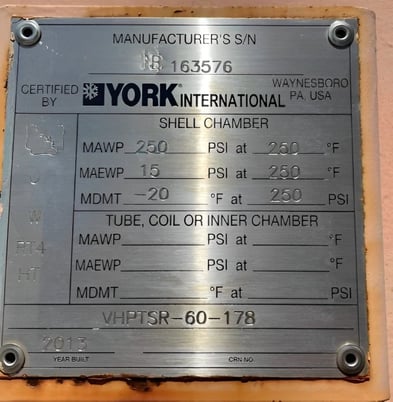 Frick #VHPTSR-60-178 Vertical High Pressure Thermosyphon Receiver for R-717 Ammonia Refrigerant, 2013 - Image 2