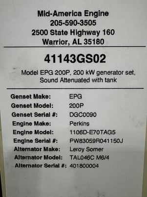 200 KW Model #EPG200P, diesel generator, sound attenuated enclosure, 120/208 Volts, critical silencer, new - Image 5