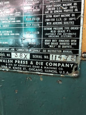 38 Ton, Walsh #38X, 2" stroke, 3" adj., 8.75" Shut Height, 32" x18.5" bed, air clutch & brake, variable speed - Image 9