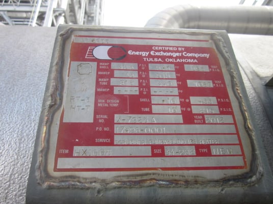 4822 sq.ft., 455 psi shell, 815 psi tube, Heat Exchanger, 515&deg;F shell, 440&deg;F tube, 2012 - Image 2