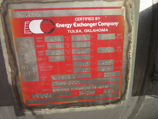 4822 sq.ft., 455 psi shell, 815 psi tube, Heat Exchanger, 515&deg;F shell, 440&deg;F tube, 2012 - Image 6
