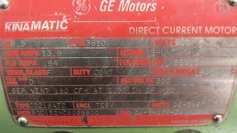 8 HP 3610 RPM General Electric 5CD152NC809B800, Frame CD218ATC, TESV, 500 VA, 300 VF - Image 2