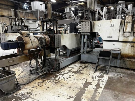 Purui #SJ200/200, dual stage 8" single screw pelletizing system, spiral feeding conveyor, 2018 - Image 2