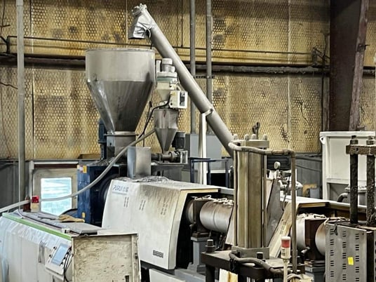 Purui #SJ200/200, dual stage 8" single screw pelletizing system, spiral feeding conveyor, 2018 - Image 4