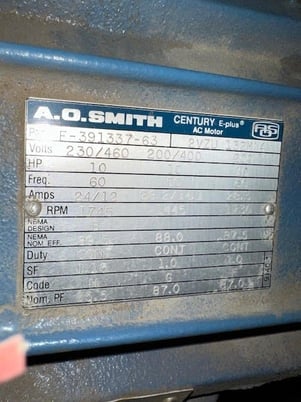 10 HP 1745/1445/1736 RPM A.O. Smith,, 208-200/400-230/460 Volts, Adjustable Speed, Refurb - Image 1