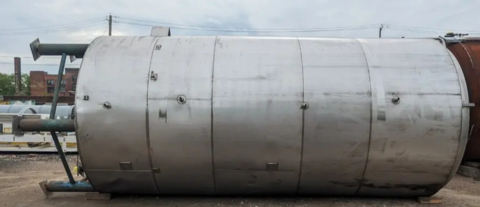 6600 gallon Santa Rosa, Stainless Steel jacketed storage tank, 96" dia. x 202" straight side, dish top, cone - Image 1