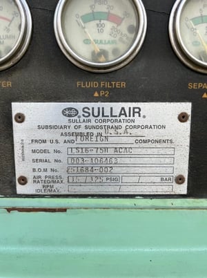 70 HP Sullair #LS16-75H-ACAC, rotary screw / sliding vane, 300 cfm, 125 psi - Image 3