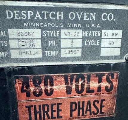36" width x 30" H x 48" D Despatch #WB-25, Electric Temper Furnace, 480V., 1350&deg;F, Honeywell Controls - Image 4