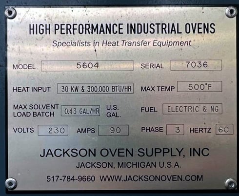 72" width x 91" H x 60" D Jackson #5604, Walk-in Oven, 500&deg;F, 230V., 1200 CFM, Honeywell Control, Partlow - Image 10