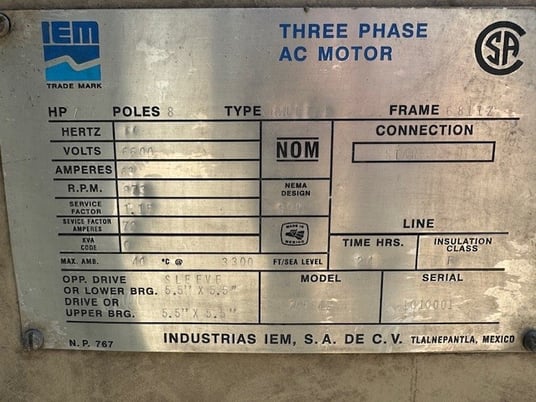 700 HP 873 RPM IEM / Iem, Frame 6811Z, weather protected enclosure type 2, SB, Double Shaft, Pulverizer - Image 2