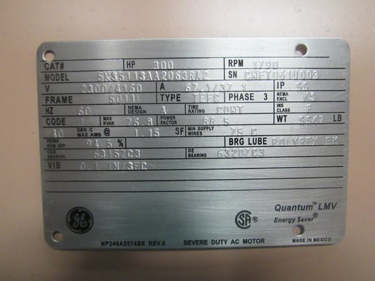 300 HP 1800 RPM General Electric, Frame 5010/5011L, TEFC BB, new, 2300/4160 Volts (2 available) - Image 1