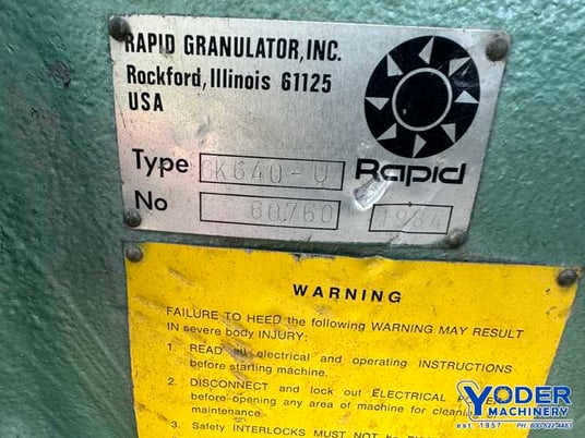 12" x 10-1/2" Conair, Rapid #GK640-U, Plastic Granulator, 15 HP, 1984 - Image 3