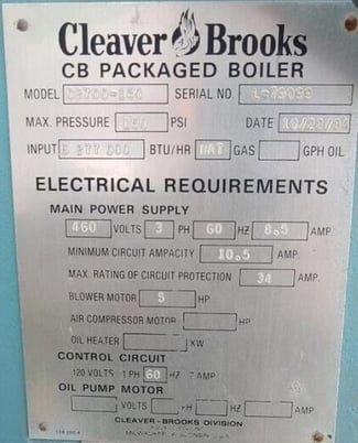 150 HP Cleaver-Brooks #CB700-150, Steam Boiler, Natural Gas, 150 psi, 5277000 BTU/hr., 460 V, 1984 - Image 4
