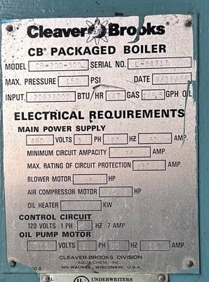 500 HP Cleaver-Brooks #CB-200-500, Steam Boiler, Natural Gas/Oil, 150 psi, 20922000 BTU/hr., 460 V, 1988 - Image 6