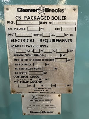Cleaver Brooks #CB-700-50, Steam Boiler, Gas/Oil, 150 psi, 575 V, 1991 - Image 3