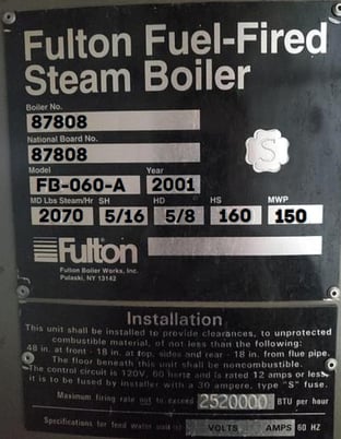 60 HP Fulton #FB-060-A, Steam Boiler, 150 psi, 2070 lbs./hr., 2001 - Image 3