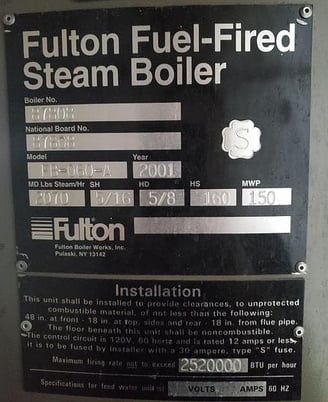 60 HP Fulton #FB-060-A, Steam Boiler, 150 psi, 2070 lbs./hr., 2001 - Image 4
