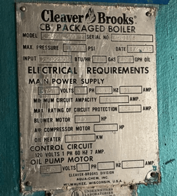 500 HP Cleaver-Brooks, Fire Tube Boiler, 300 psi, 575 V, 1975 - Image 2