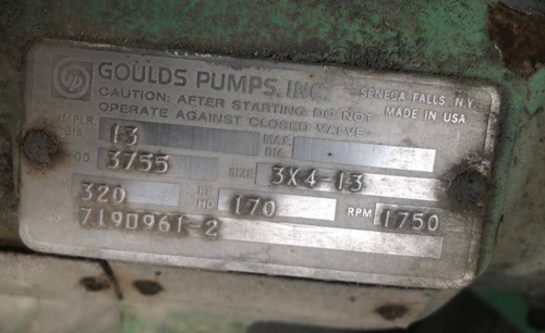 320 GPM @ 170' TDH Goulds/Reliance #3755/362T, Pump w/Motor, 3x4-13 pump size, 1750 RPM pump, 40 HP motor - Image 4