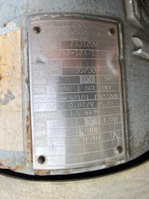 Durco #Mark-III; size: 8 x 6- 16a/124s0, mwp: 275 @ 100&deg;F; 100 HP Siemens motor frame 405t; 1785 RPM, 460 - Image 3