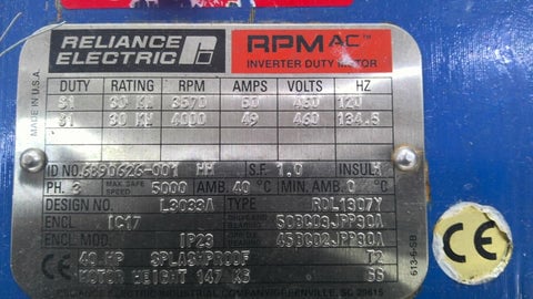 40 HP 4000 RPM Reliance 6890626-001, 460 Volts - Image 6