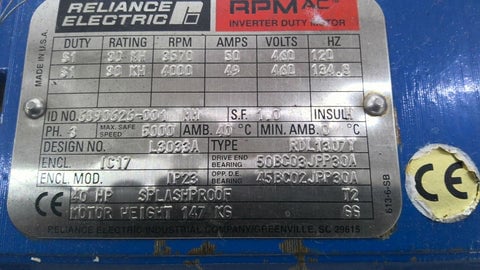 40 HP 4000 RPM Reliance 6890626-001, 460 Volts - Image 7