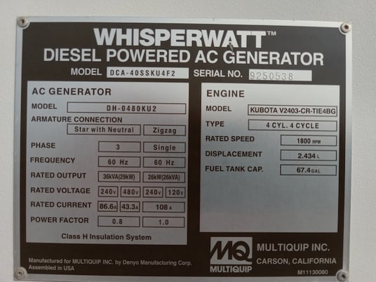 30 KW Multiquip #DCA40SSKU4F2, trailer mounted, Tier 4, sound attenuated enclosure, 120/240/208/277/480 - Image 8