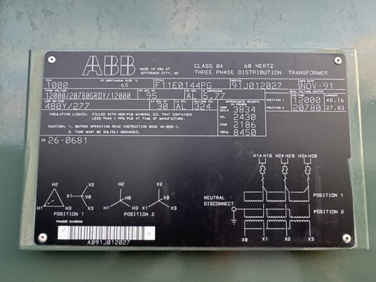 1000 KVA 12000 Delta Primary, 480Y/277 Secondary, 3 phase, Padmount Transformer - Image 1