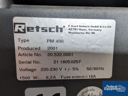 Retsch #PM-400, Ball Mill, 4 Grinding Stations, 230 V., 2001 - Image 2