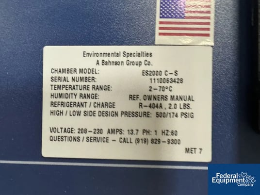 Environmental Specialties #ES2000-CS, Chamber, 70&deg;C, 174 PSIG - Image 2