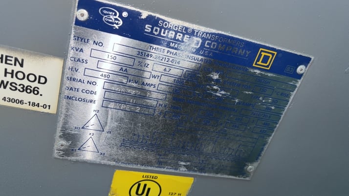 150 KVA 480 Primary, 240 Secondary, Square D, w/taps - Image 2