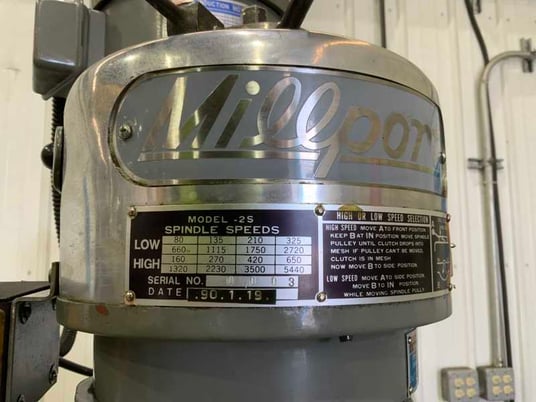 Millport #2, Vertical Mill, 9" x 42" Table, 5440 RPM, 18-3/4" Throat, 2 HP - Image 6