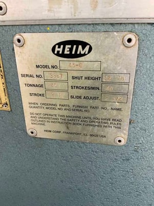 45 Ton, Heim #45-6, Gap Frame Press, 72" OA, 62" BH, 2" Stroke, 12" Shut Height, 40 SPM, 5 HP - Image 4