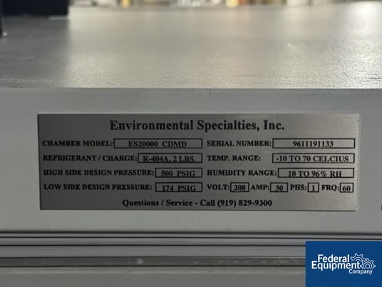 34" width x 28" D x 60" H Environmental Specialties #ES2000 CDMD, Stability Chamber, 70&deg;C, 230 V. - Image 2