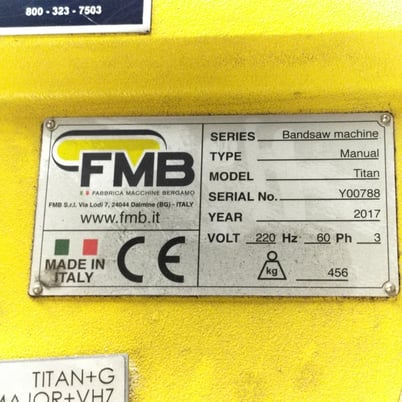 FMB #Titan, Horizontal Bandsaw, 10.25" Square-Cap, 1.5 HP, 10" Blade Width, 10' Blade Length, 2017 - Image 3