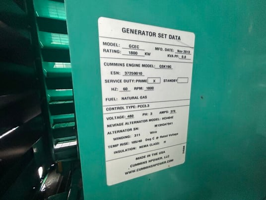 250 KW Cummins #QSK19G, Natural gas generator set, 277/480 Volts, 3-Phase - Image 9