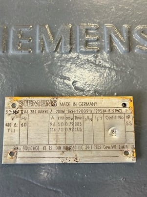 70/50 KW 1775/885 RPM Siemens, TEFC, 460 Volts, 70/50KW, 3PH 460V 280M, rebuilt - Image 3