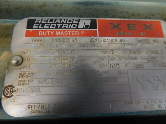 75 HP 1780 RPM Reliance Electric XEX Duty Master electric motor, Frame 365TC, TEFC, 460 Volts - Image 10