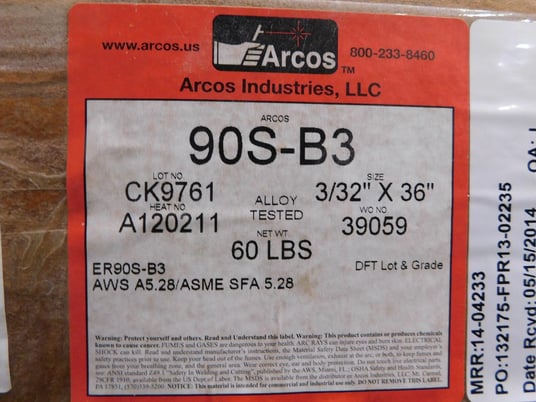 Arcos #90S-B3, mild steel tig welding rod, 3/32" x 36", new, lot of 34 - Image 10