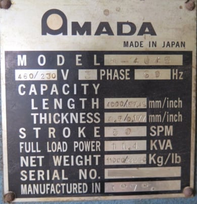 .177" x 13.4' Amada #M-4045, Power Squaring Shear, Amada Control, 40" Backgauge, 50 SPM, 15 HP, 460 V. - Image 9