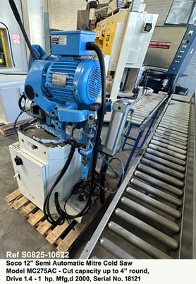 12" Soco #MC275AC, semi-automatic mitre cold saw, cut capacity up to 4" round, drive 1.4 - 1 HP, 2-blade - Image 4