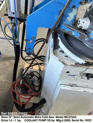 12" Soco #MC275AC, semi-automatic mitre cold saw, cut capacity up to 4" round, drive 1.4 - 1 HP, 2-blade - Image 8