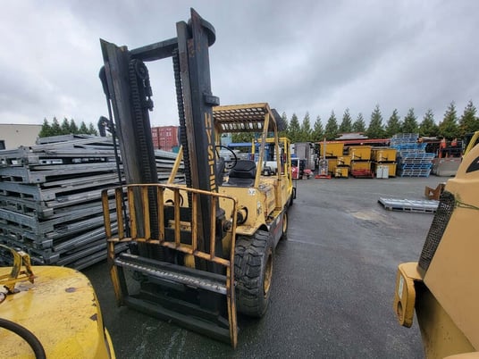 7500 lb. Hyster #H80E, forklift, diesel, 143" lift height, pneumatic tires, 1984 - Image 1